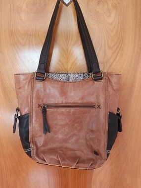 The Sak Kendra Satchel, two-tone brown and black leather